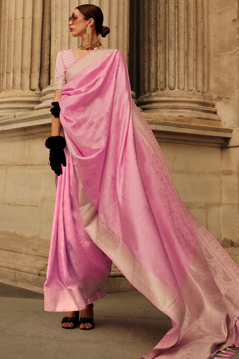 Prettiest Lavender Soft Banarasi Silk Saree With Panache Blouse Piece