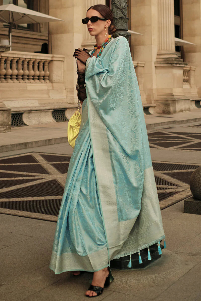 Prettiest Lavender Soft Banarasi Silk Saree With Panache Blouse Piece