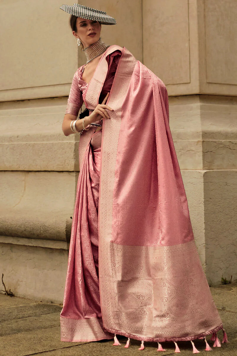 Prettiest Lavender Soft Banarasi Silk Saree With Panache Blouse Piece