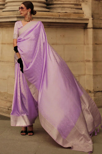 Prettiest Lavender Soft Banarasi Silk Saree With Panache Blouse Piece