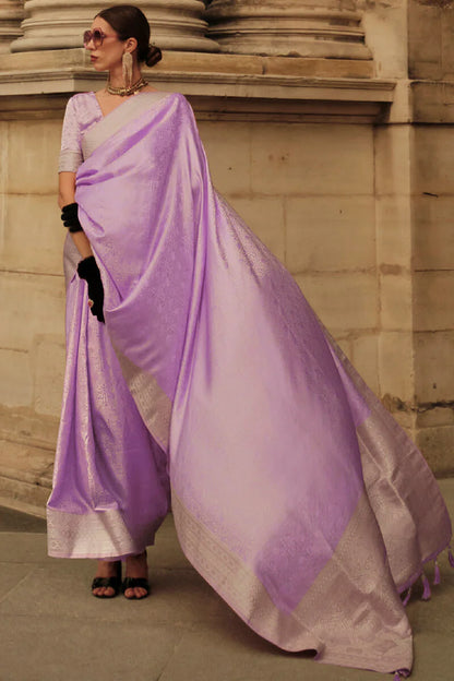 Prettiest Lavender Soft Banarasi Silk Saree With Panache Blouse Piece