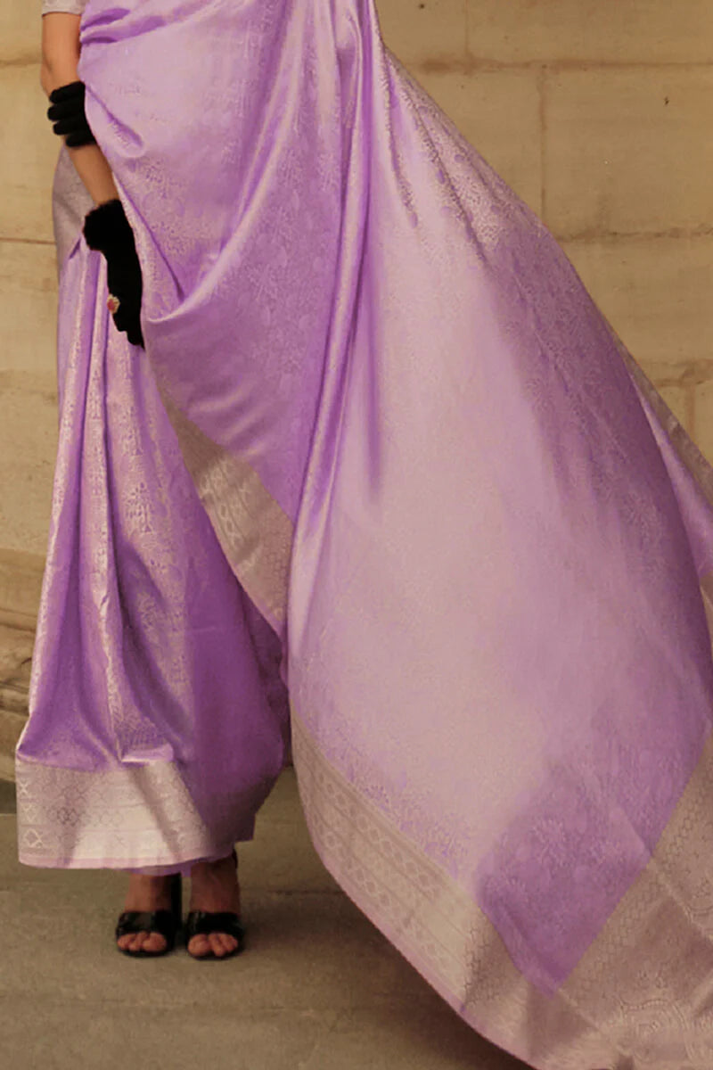 Prettiest Lavender Soft Banarasi Silk Saree With Panache Blouse Piece