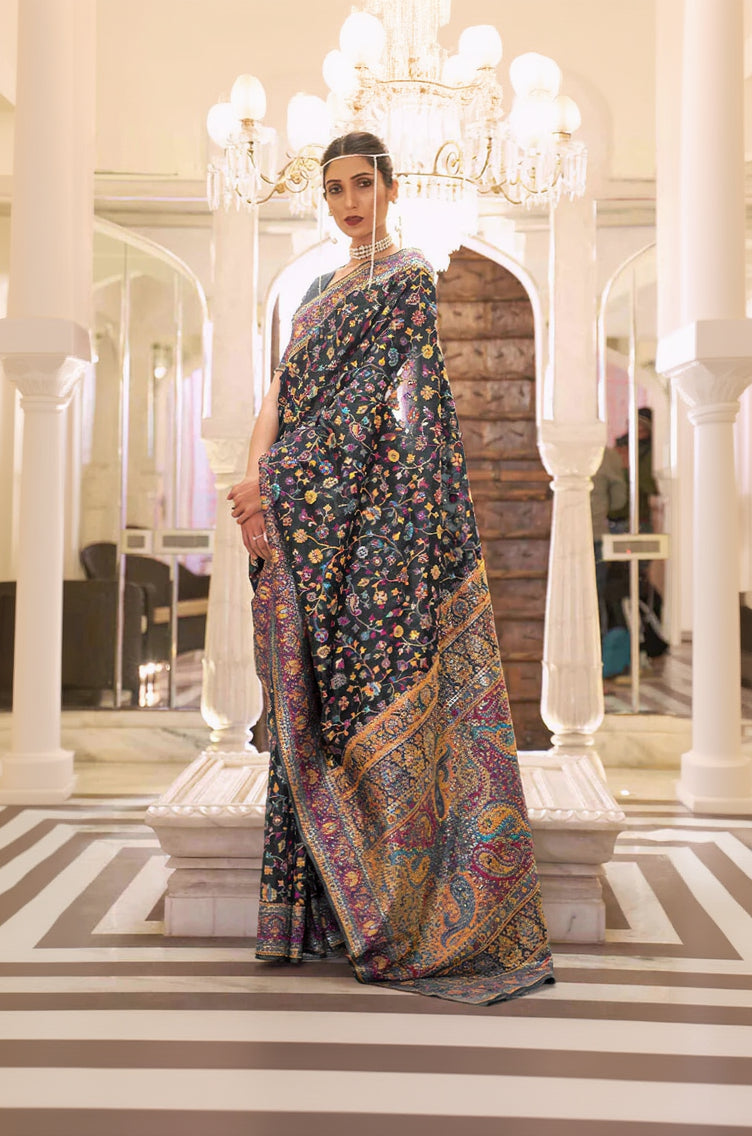 Mesmeric Pista Pashmina saree With Hypnotic Blouse Piece
