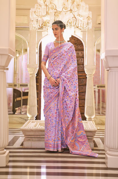 Mesmeric Pista Pashmina saree With Hypnotic Blouse Piece
