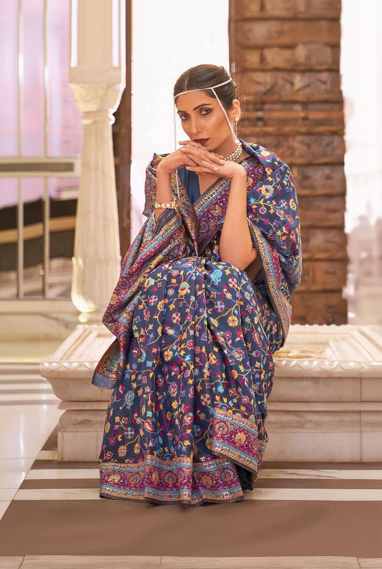 Mesmeric Pista Pashmina saree With Hypnotic Blouse Piece