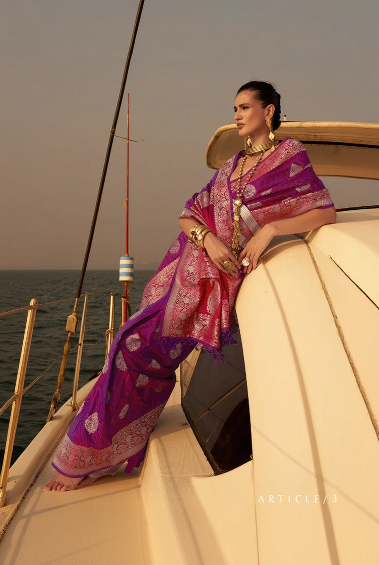 Ailurophile Baby Pink Soft Banarasi Silk Saree With Stunner Blouse Piece