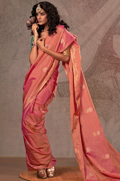Exceptional Pink Two Tone Soft Banarasi Silk Saree With Nectarous Blouse