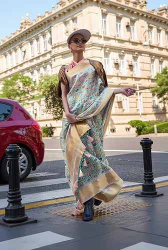 Petrichor Pista Organza Silk Saree With Sumptuous Blouse Piece