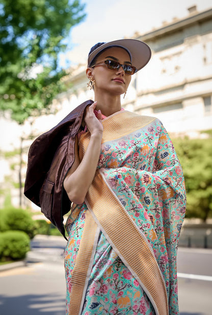 Petrichor Pista Organza Silk Saree With Sumptuous Blouse Piece