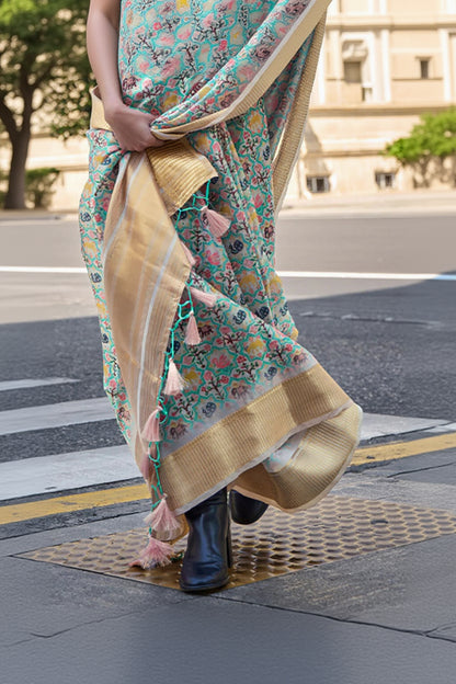 Petrichor Pista Organza Silk Saree With Sumptuous Blouse Piece