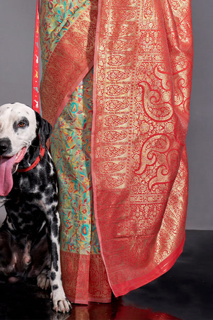 Moiety Pista Pashmina saree With Pleasurable Blouse Piece