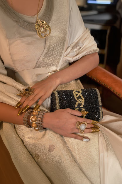 Ravishing Beige Soft Banarasi Silk Saree With Twirling Blouse Piece