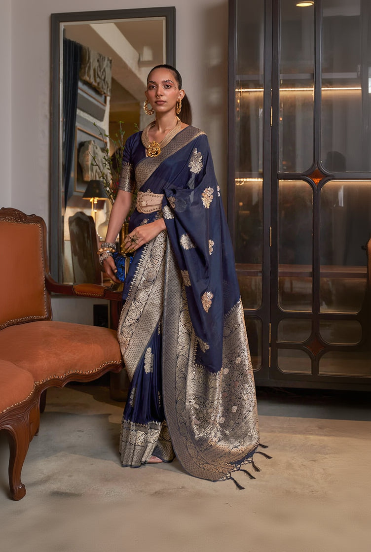 Ravishing Beige Soft Banarasi Silk Saree With Twirling Blouse Piece