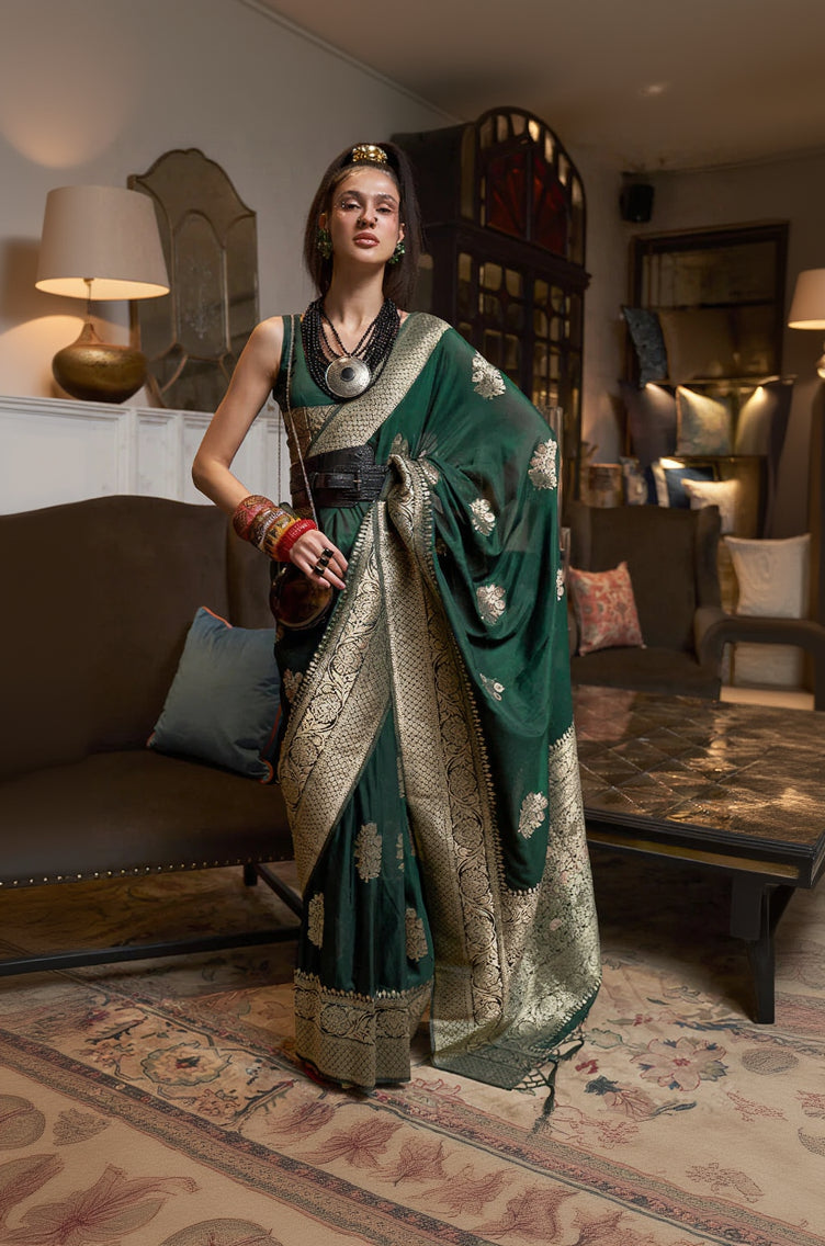 Ravishing Beige Soft Banarasi Silk Saree With Twirling Blouse Piece