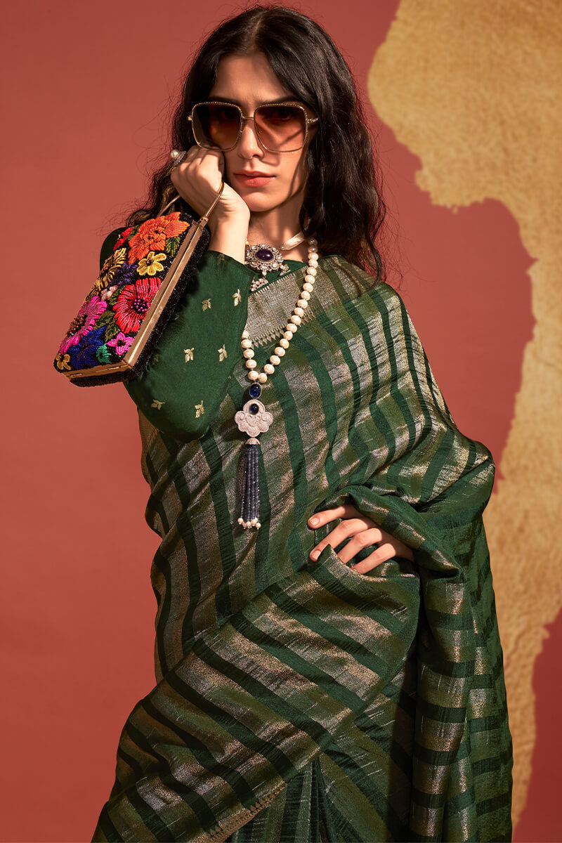 Jazzy Dark Green Soft Banarasi Silk Saree With Hypnotic Blouse