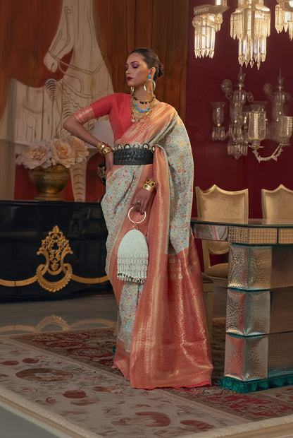 Elision Pista Pashmina saree With Palimpsest Blouse Piece