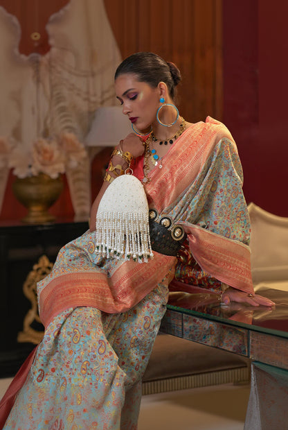 Elision Pista Pashmina saree With Palimpsest Blouse Piece