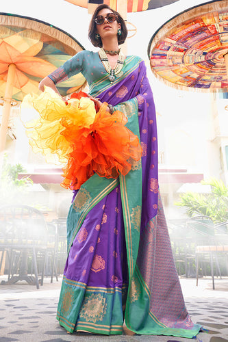 Phenomenal Purple Soft Banarasi Silk Saree With Pretty Blouse Piece