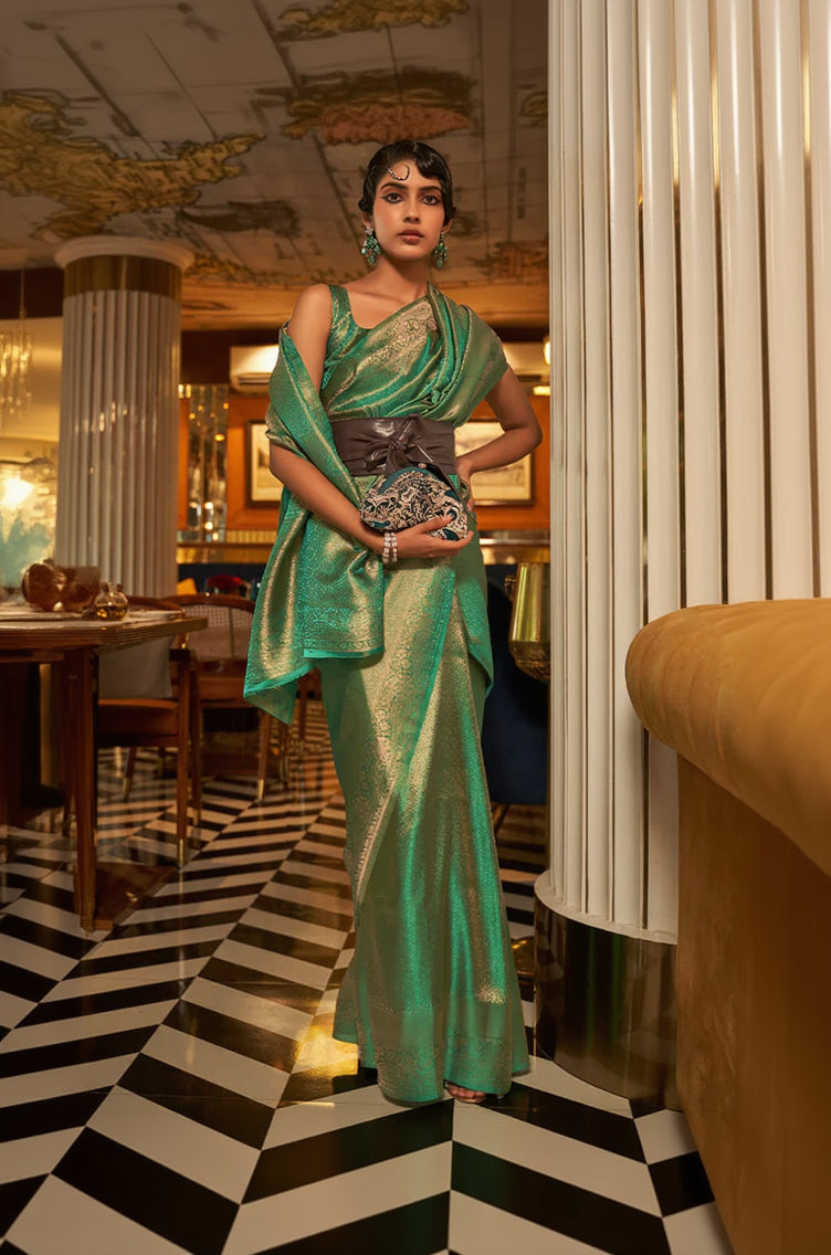 Flattering Green Kanjivaram Silk Saree With Precious Blouse Piece