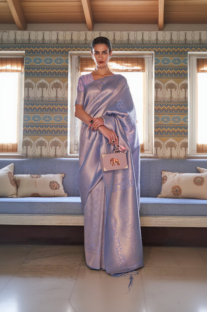 Lovely Pink Kanjivaram Silk Saree With Mesmerising Blouse Piece