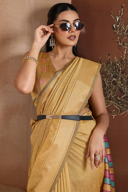 Energetic Yellow Soft Banarasi Bhagalpuri Silk Saree With Moiety Blouse Piece