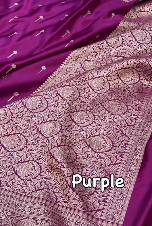 Wine Purple Mashru Silk Saree with Silver Zari Butta & Woven Border