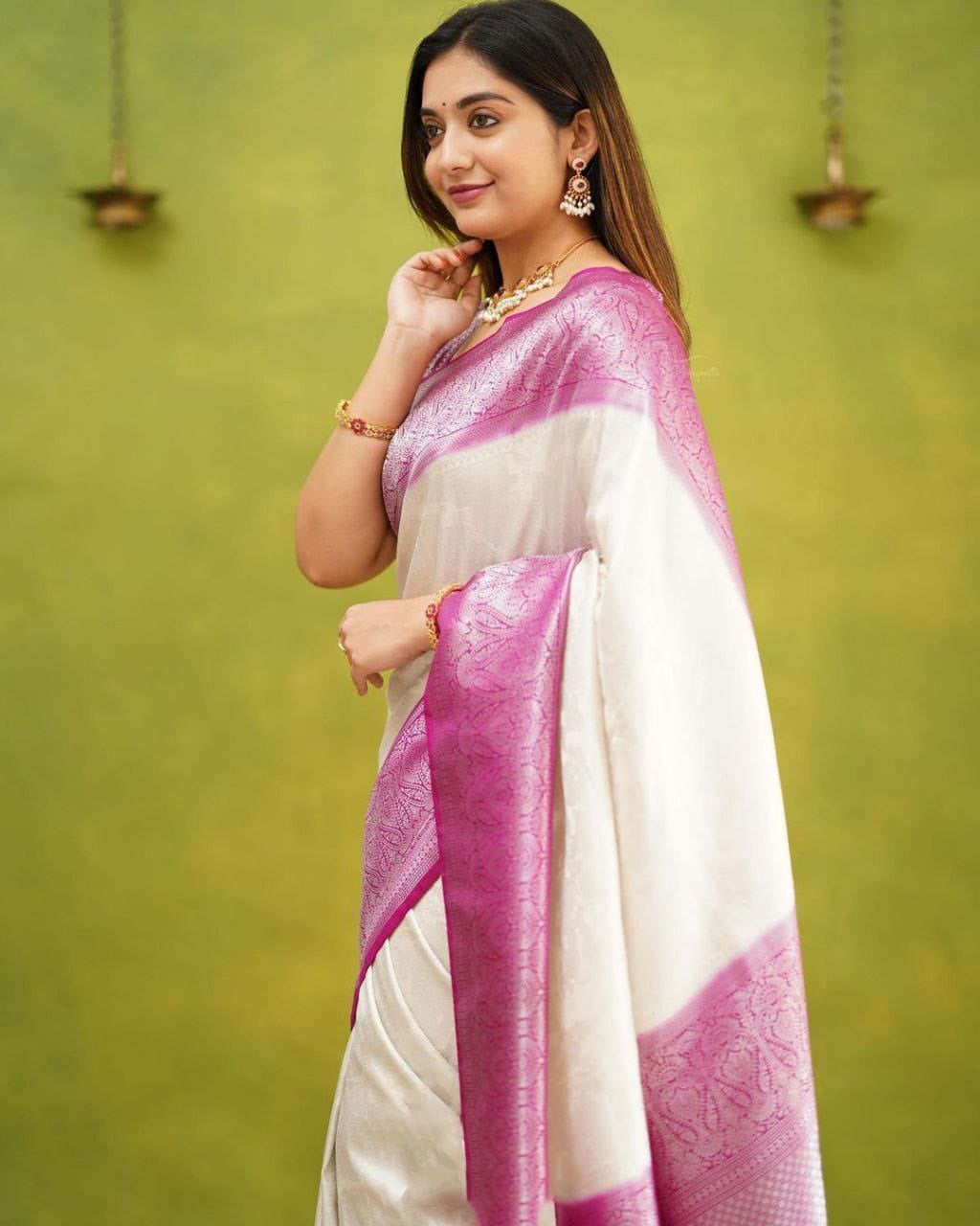 Serendipity White Soft Silk Saree