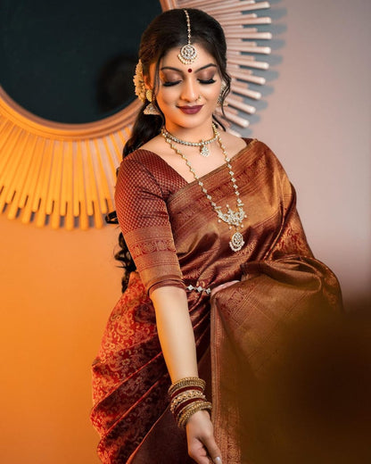 Opulent Wine Soft Silk Saree With Stunner Blouse Piece