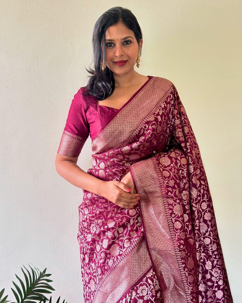 Excellent Purple Soft Silk Saree With Ebullience Blouse Piece