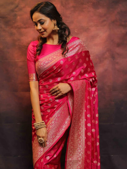 Lovely Dark Pink Soft Silk Saree With Invaluable Blouse Piece