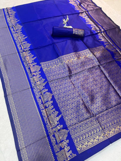 Engaging Royal Blue Soft Silk Saree With Smart Blouse Piece