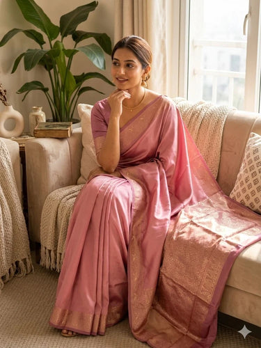 Elision Pink Soft Silk Saree With Dissemble Blouse Piece