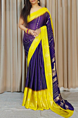 Allure Royal Blue Digital Printed Chiffon Saree With Effulgent Blouse Piece