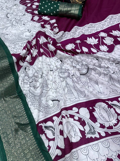 Cynosure Purple Digital Printed Dola Silk Saree With Ephemeral Blouse Piece