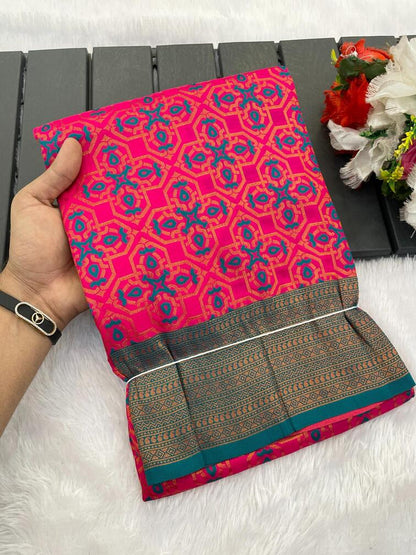 Intricate Dark Pink Soft Banarasi Silk Saree With Desiring Blouse Piece