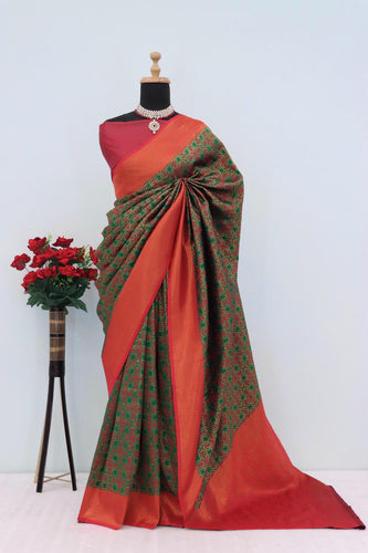 Ravishing Green Soft Banarasi Silk Saree With Blissful Blouse Piece