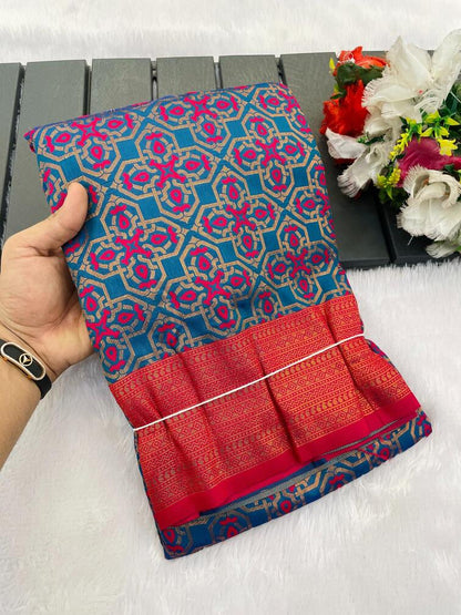 Forbearance Navy Blue Soft Banarasi Silk Saree With Comely Blouse Piece