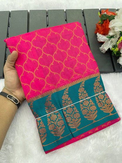 Designer Dark Pink Soft Banarasi Silk Saree With Engrossing Blouse Piece