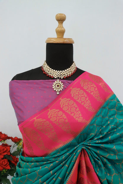 Scintilla Sea Green Soft Banarasi Silk Saree With Confounding Blouse Piece