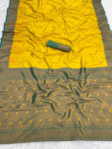 Fantabulous Lemon Soft Banarasi Silk Saree With Unequalled Blouse Piece