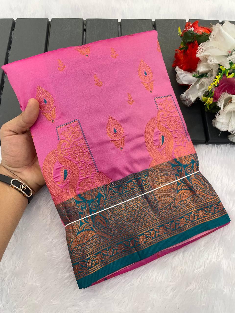 Vibrant Pink Soft Banarasi Silk Saree With Resonant Blouse Piece