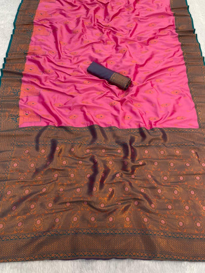 Vibrant Pink Soft Banarasi Silk Saree With Resonant Blouse Piece