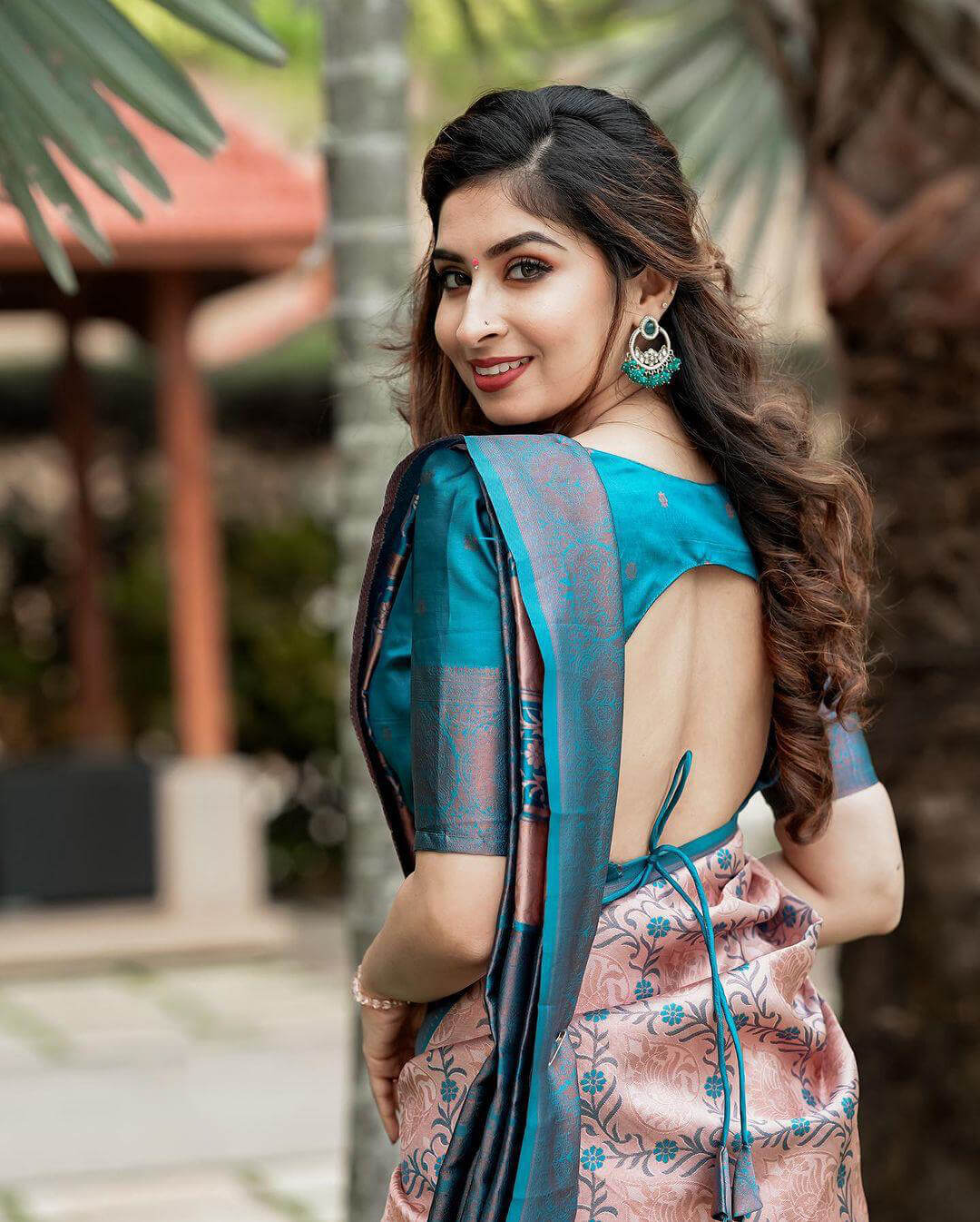 Lovely Peach Soft Silk Saree With Beautiful Blouse Piece