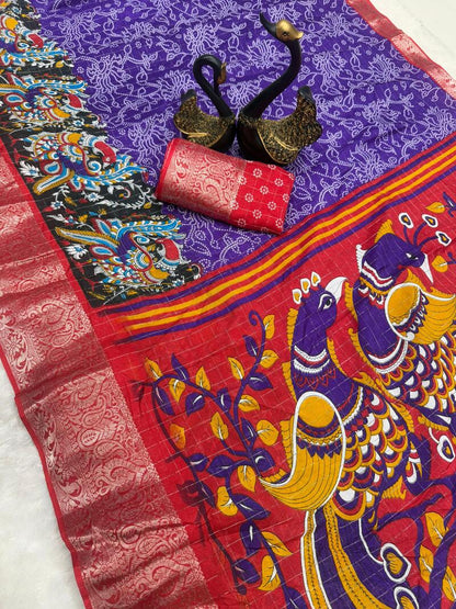 Felicitous Purple Digital Printed Dola Silk Saree With Tempting Blouse Piece