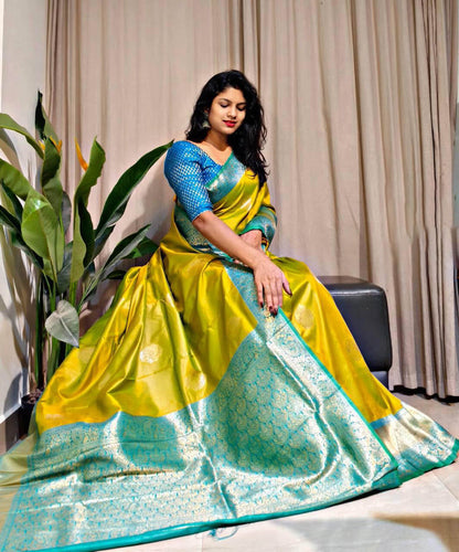 Bewitching Mustard Soft Banarasi Silk Saree With Dalliance Blouse Piece