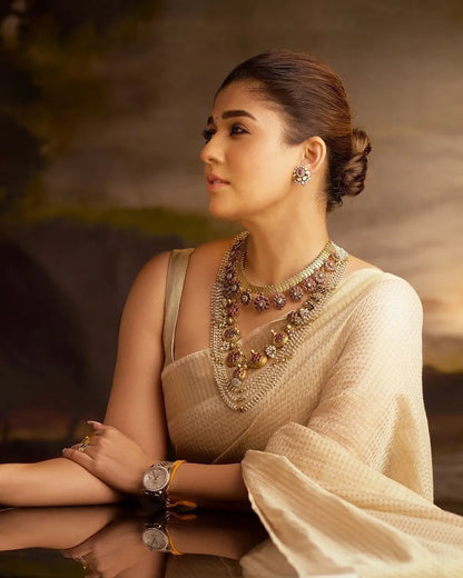 Bollywood Style Beige Soft Tissue Silk Saree With Imaginative Blouse Piece
