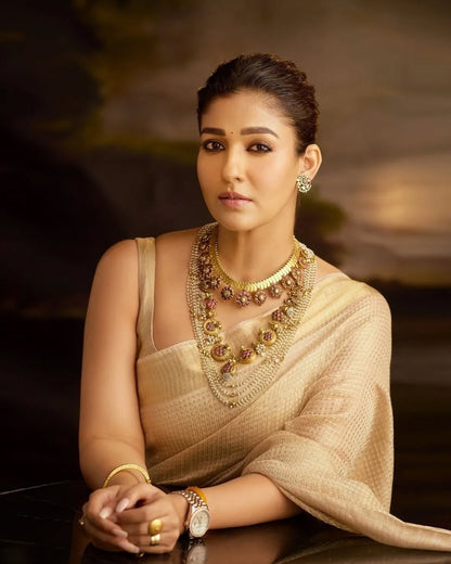 Bollywood Style Beige Soft Tissue Silk Saree With Imaginative Blouse Piece