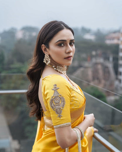 Enchanting Yellow Soft Silk Saree With Flamboyant Blouse Piece