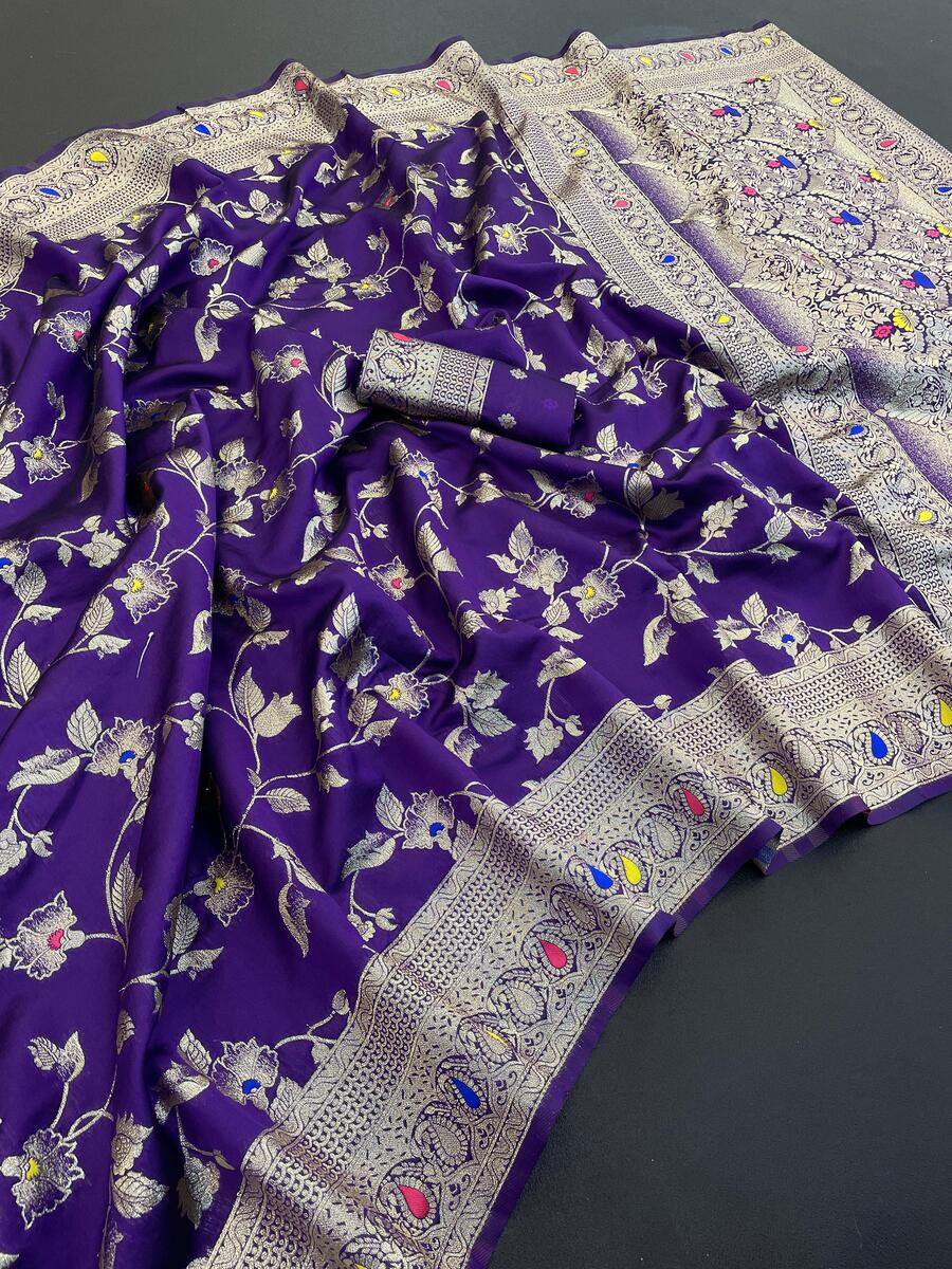 Majesty Royal Purple Soft Banarasi Silk Saree With Classy Blouse Piece