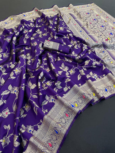 Majesty Royal Purple Soft Banarasi Silk Saree With Classy Blouse Piece